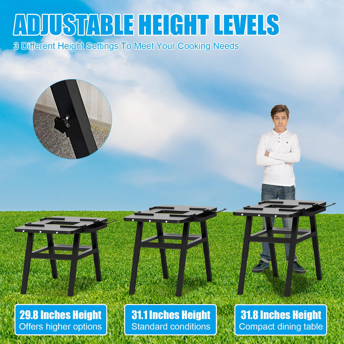 WEBROIL grill stand with movable caddy for easy transport between spots
