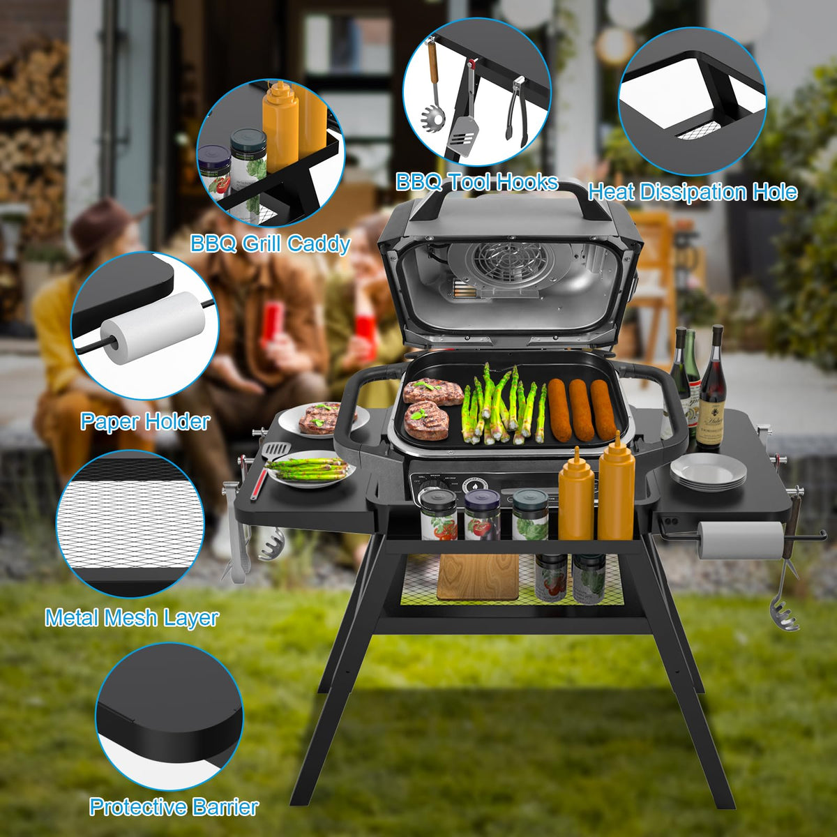 WEBROIL grill stand for Ninja Woodfire OG900 adjustable height feature in use