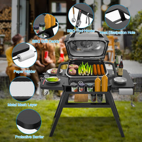WEBROIL grill stand for Ninja Woodfire OG900 adjustable height feature in use