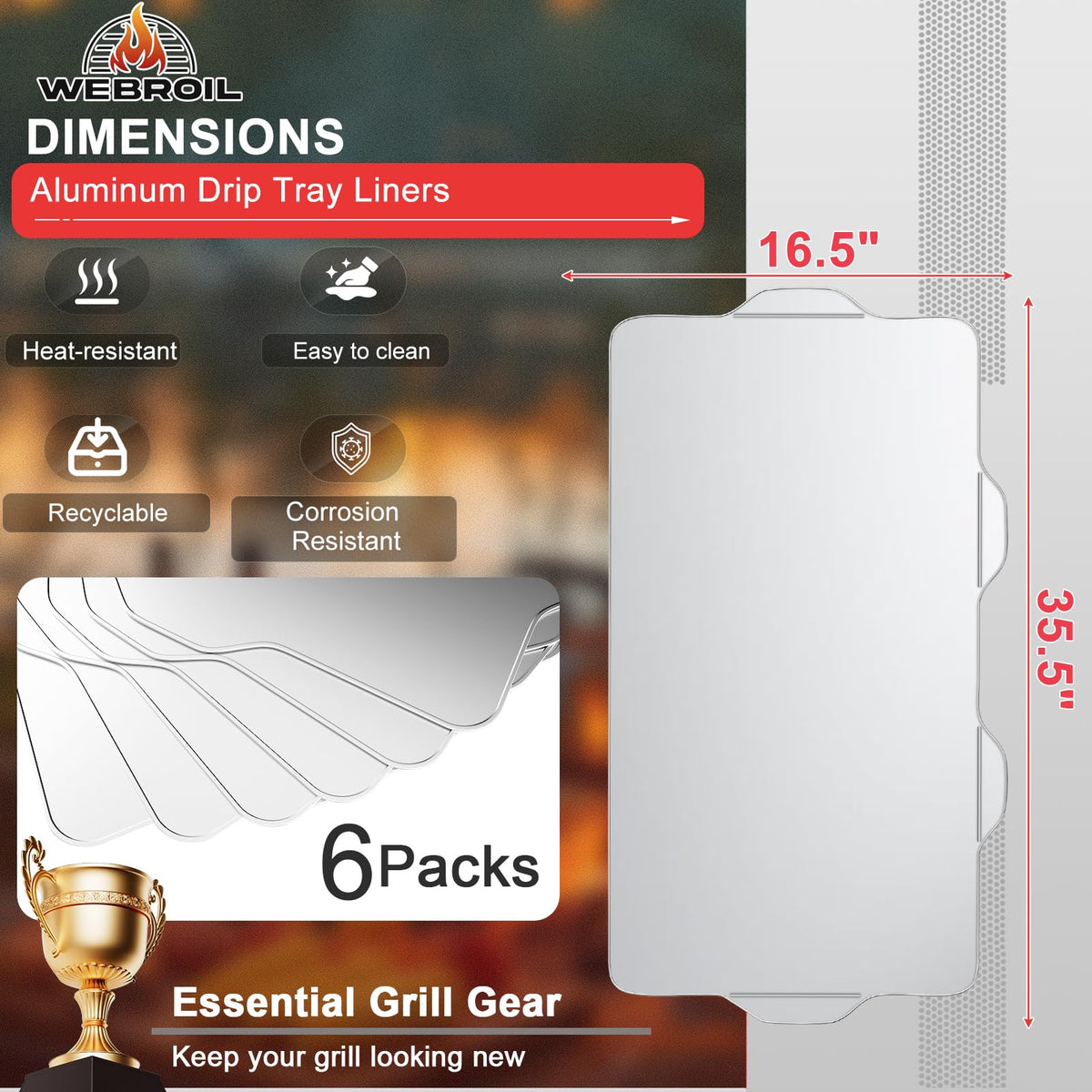 WEBROIL liner with raised edge contains grease for mess-free cooking.