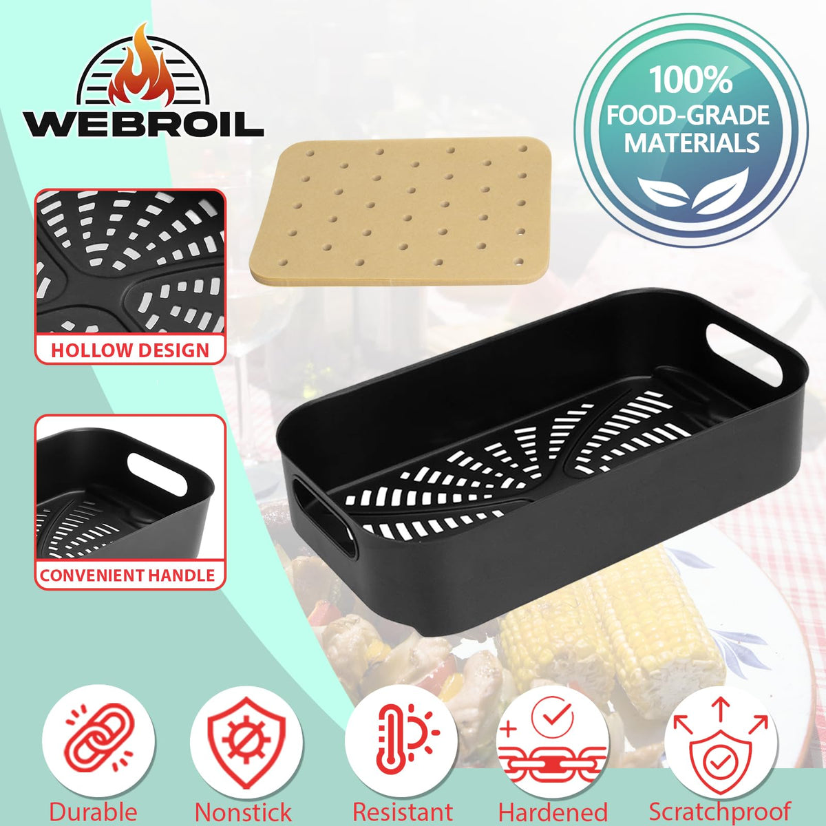WEBROIL Non-stick metal basket for even heat and easy food release