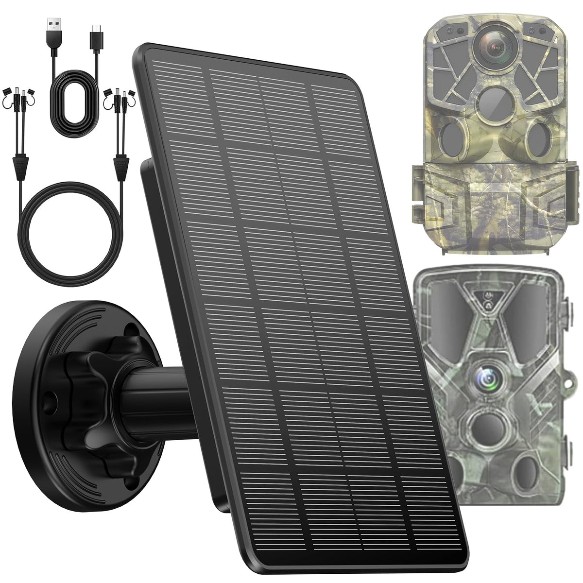WECOOL Trail Panel front view shows a compact solar array powering trail cameras.