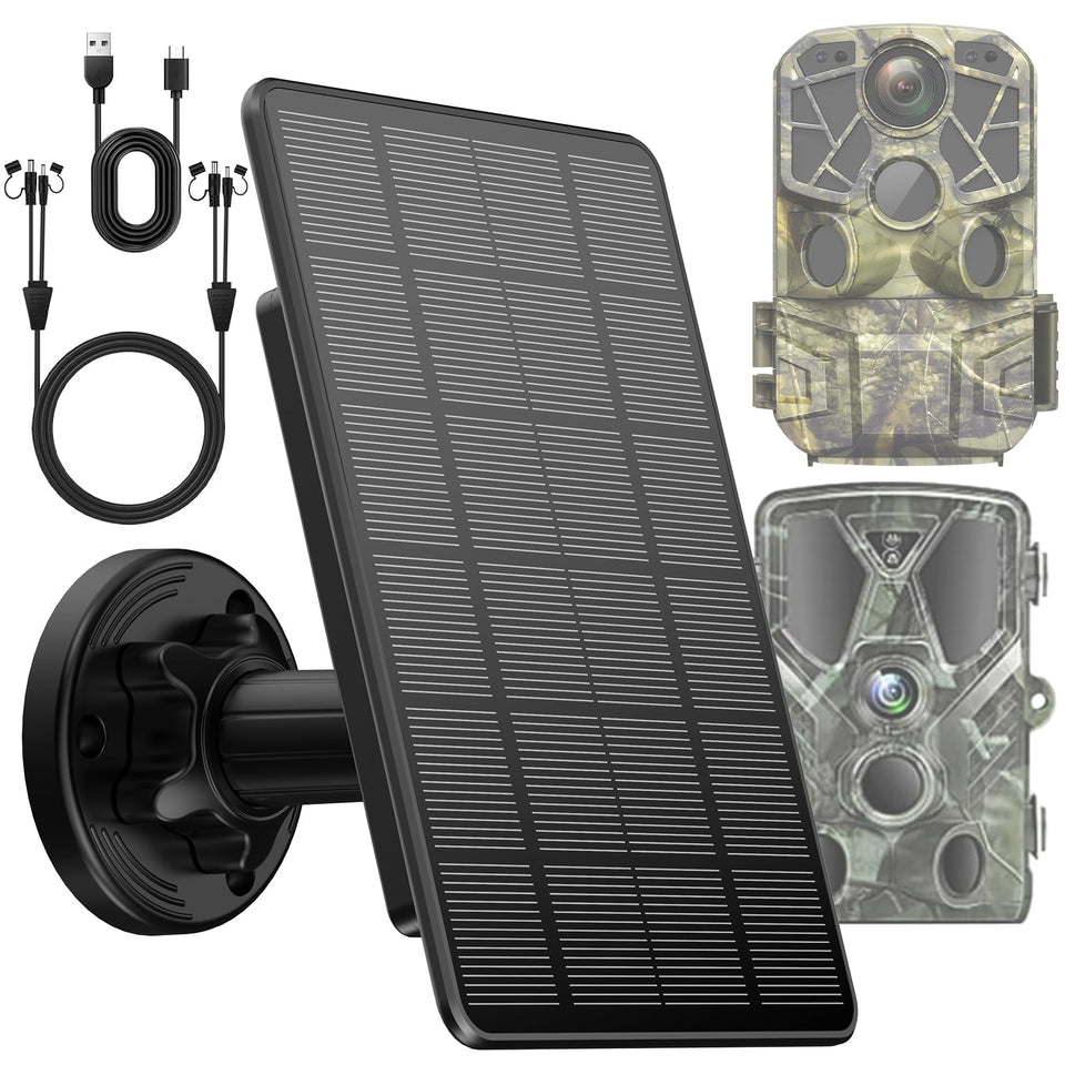 WECOOL Trail Panel front view shows a compact solar array powering trail cameras.