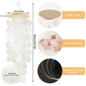 Close-up of 2-inch round Capiz shells on WeDoSoy wind chimes