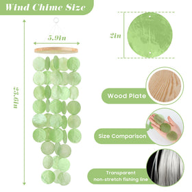 WeDoSoy green capiz windchime with wooden top adds durable seaside charm.