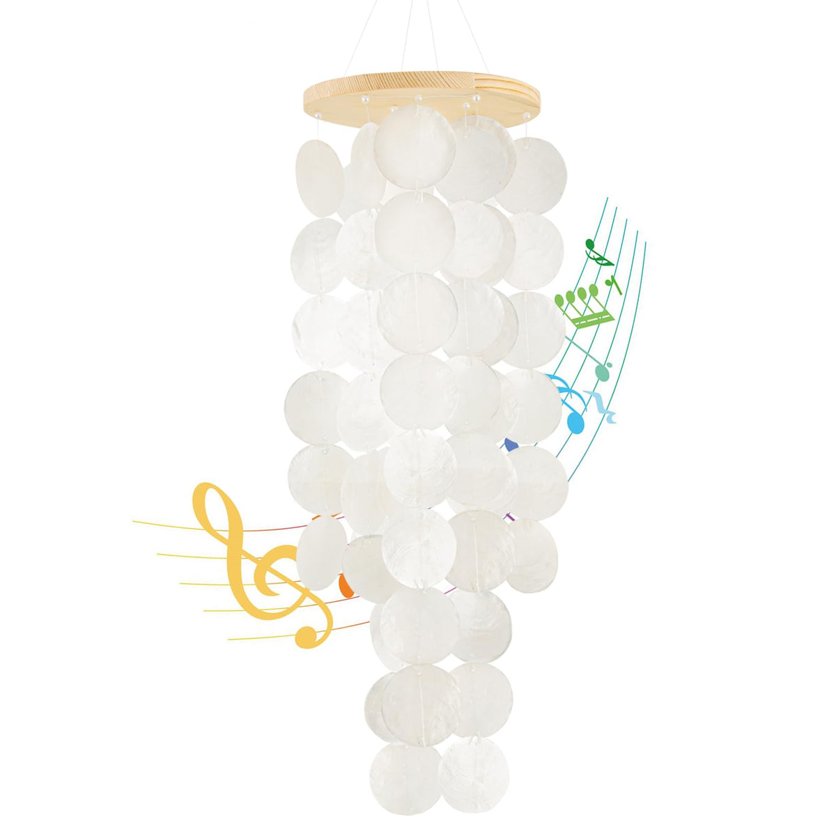 WeDoSoy wind chimes outdoors with Capiz shells shimmering for coastal ambiance