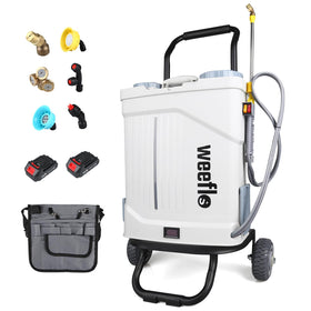 Weeflos tow-behind sprayer on wheels for efficient large-area spraying.
