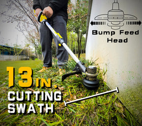 WeeLun 14-inch cutting surface for broad trim coverage on sidewalks and borders.