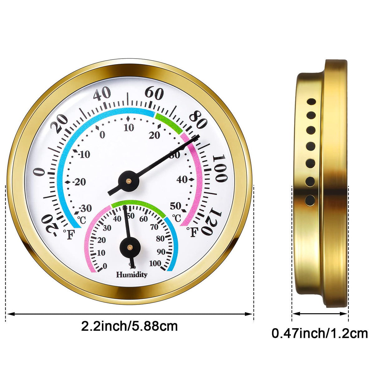 Weewooday 2 in 1 thermometer hygrometer dial display in gold for quick climate checks