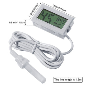 Close-up of Weewooday hygrometer with stainless-steel probe for accurate sensing