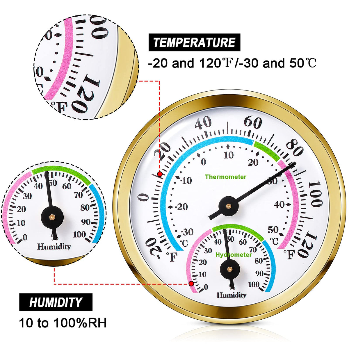 Weewooday indoor outdoor gauge in gold for versatile placement