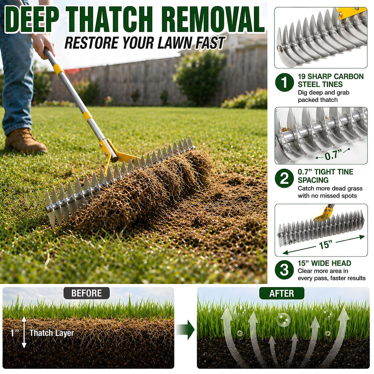 Wefaith dual-action head thatches and collects leaves efficiently