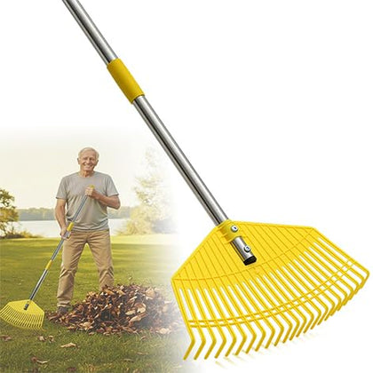 Wefaith plastic leaf rake with wide head for fast lawn debris sweeping
