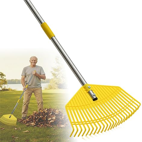 Wefaith plastic leaf rake with wide head for fast lawn debris sweeping