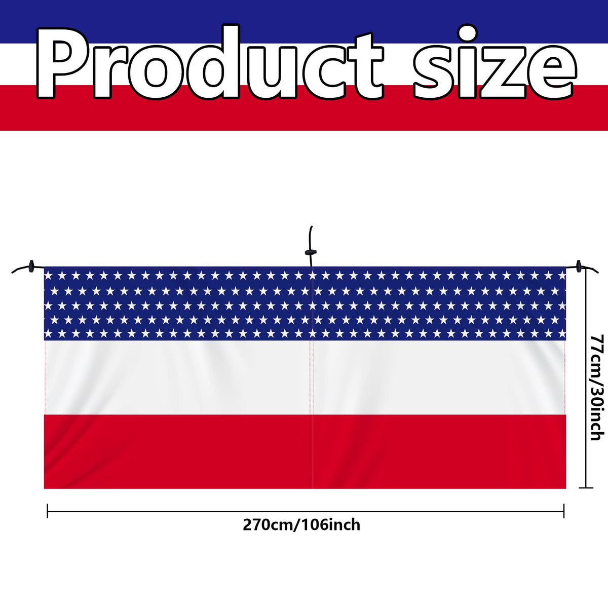 Wehhbtye bunting banner side view highlights adjustable drawstrings for flexible display.