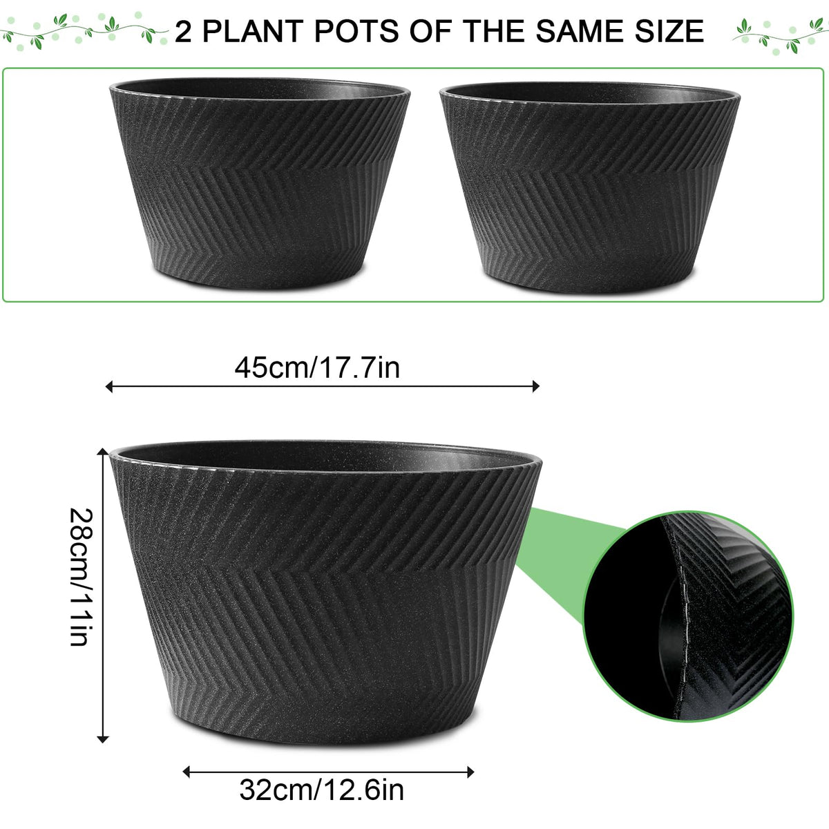 WEICHENGXING 2-pack large round planters top view perfect for maximizing yard space.