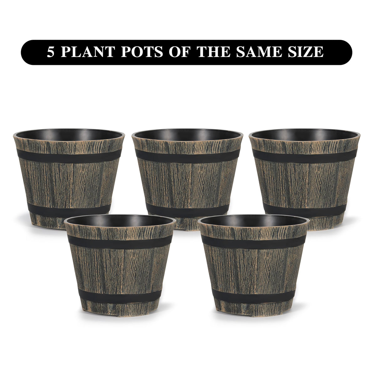 WEICHENGXING barrel planter shows black metal bands for durable, timeless appeal