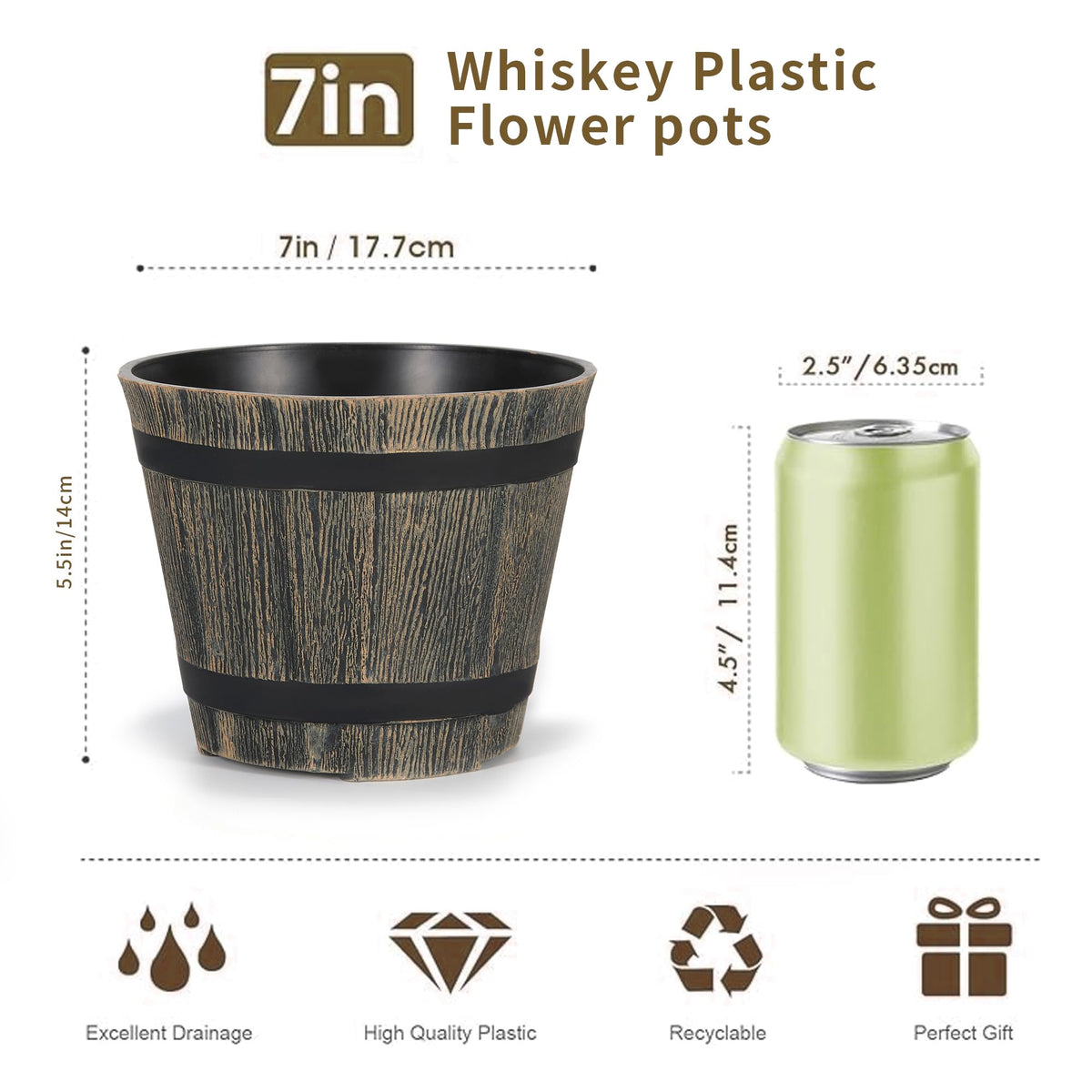 WEICHENGXING wood texture gray barrel planter adds rustic charm to outdoor spaces