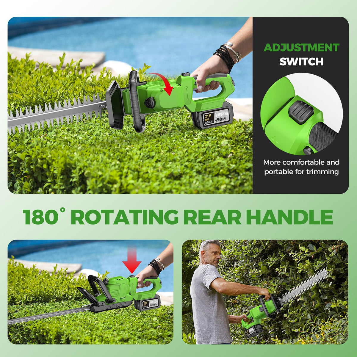 WEILISEN 20.9-inch blade reaches tight corners with ease.
