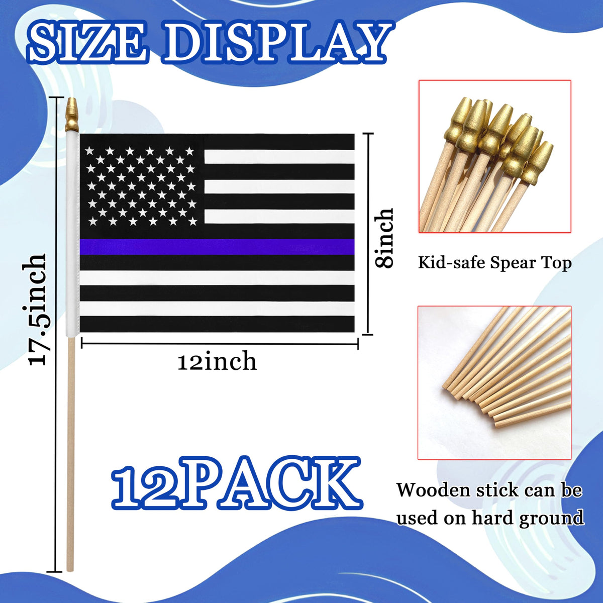 WEITBF small police flag on stick, ideal for classroom or ceremony.