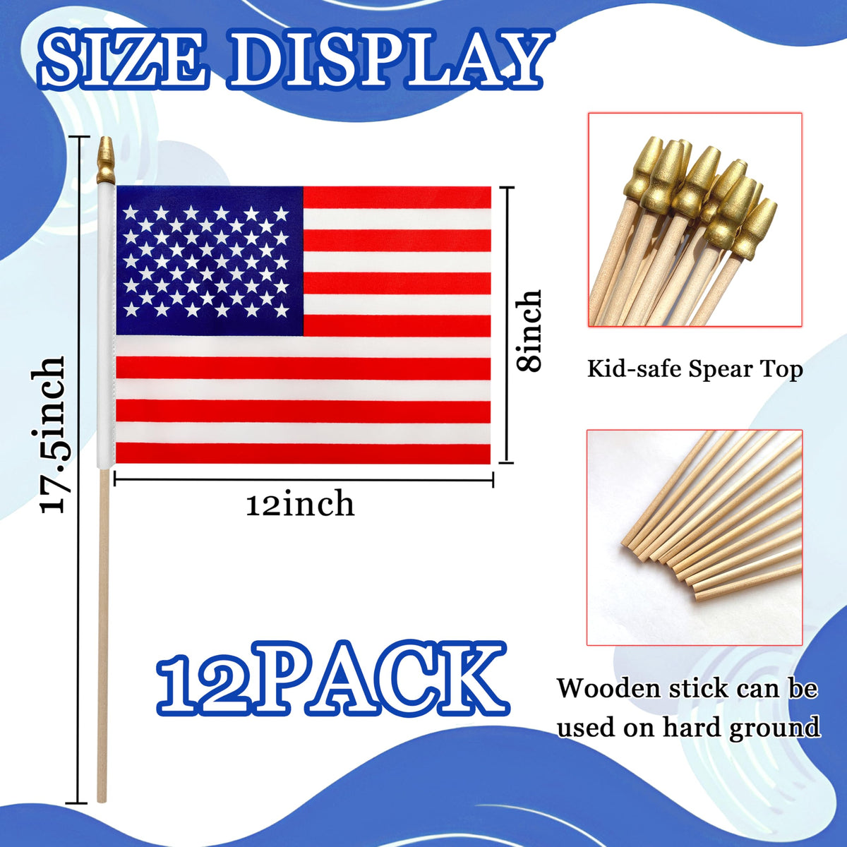 WEITBF US flag on stick shown for classroom or patio displays