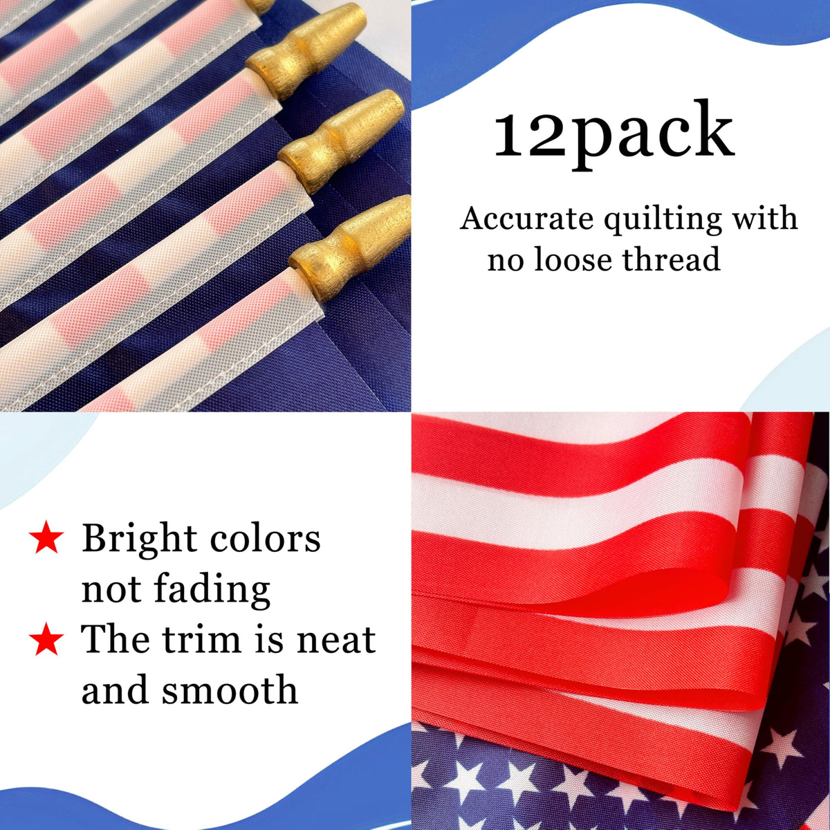 WEITBF 8x12 inch flag on spear-top wooden stick ready for ground display