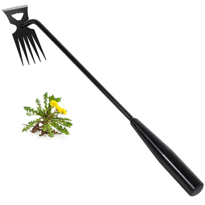 Weivone weed removal tool with 5 teeth in action for efficient root extraction