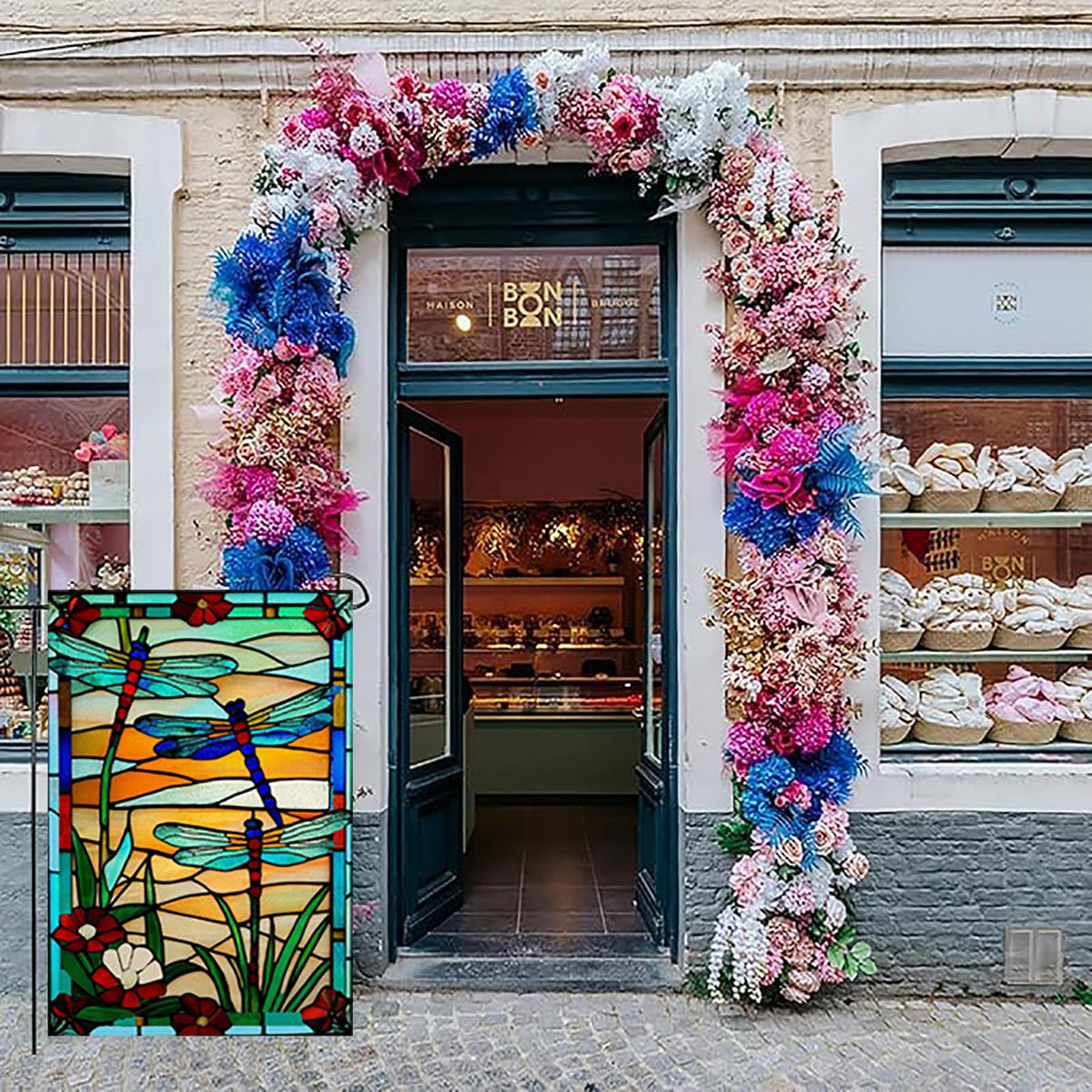 Weizedm dragonfly and floral design yard banner brightens any outdoor space.