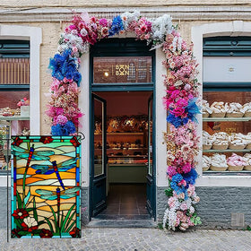 Weizedm dragonfly and floral design yard banner brightens any outdoor space.