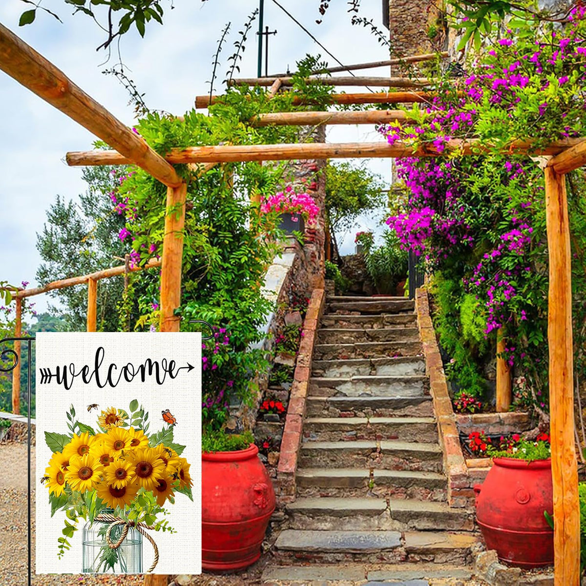 weizedm sunflower bee motif flag enhances porch ambiance with cheerful detail