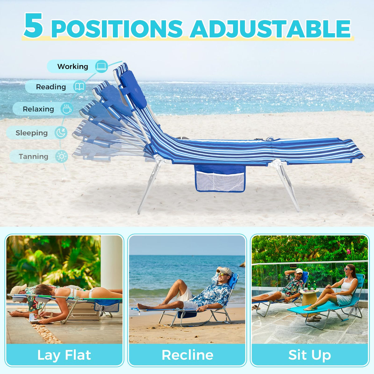 WEJOY tanning chair with arm holes for relaxed side sunbathing