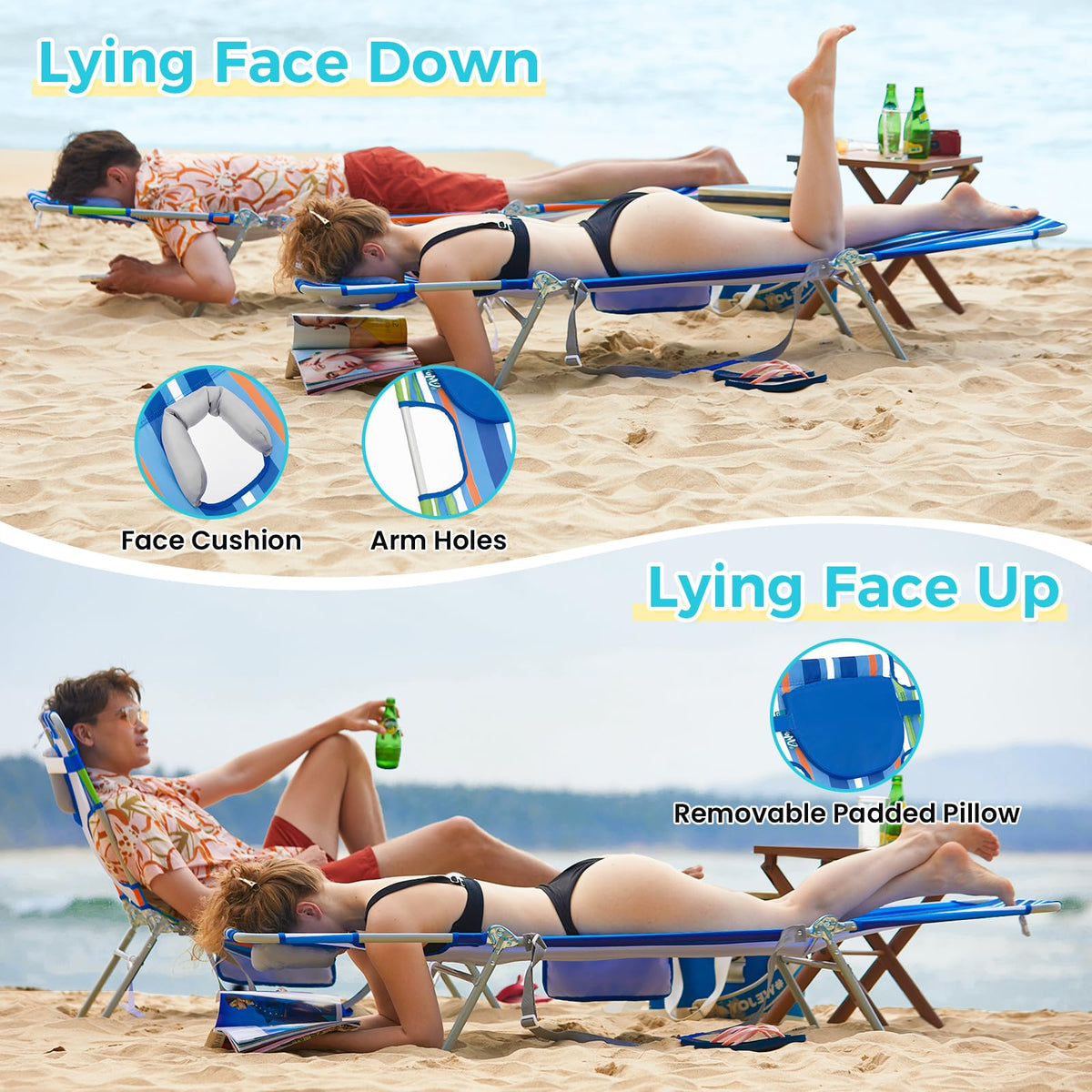 WEJOY extended-size tanning chair offers extra legroom for long sessions.