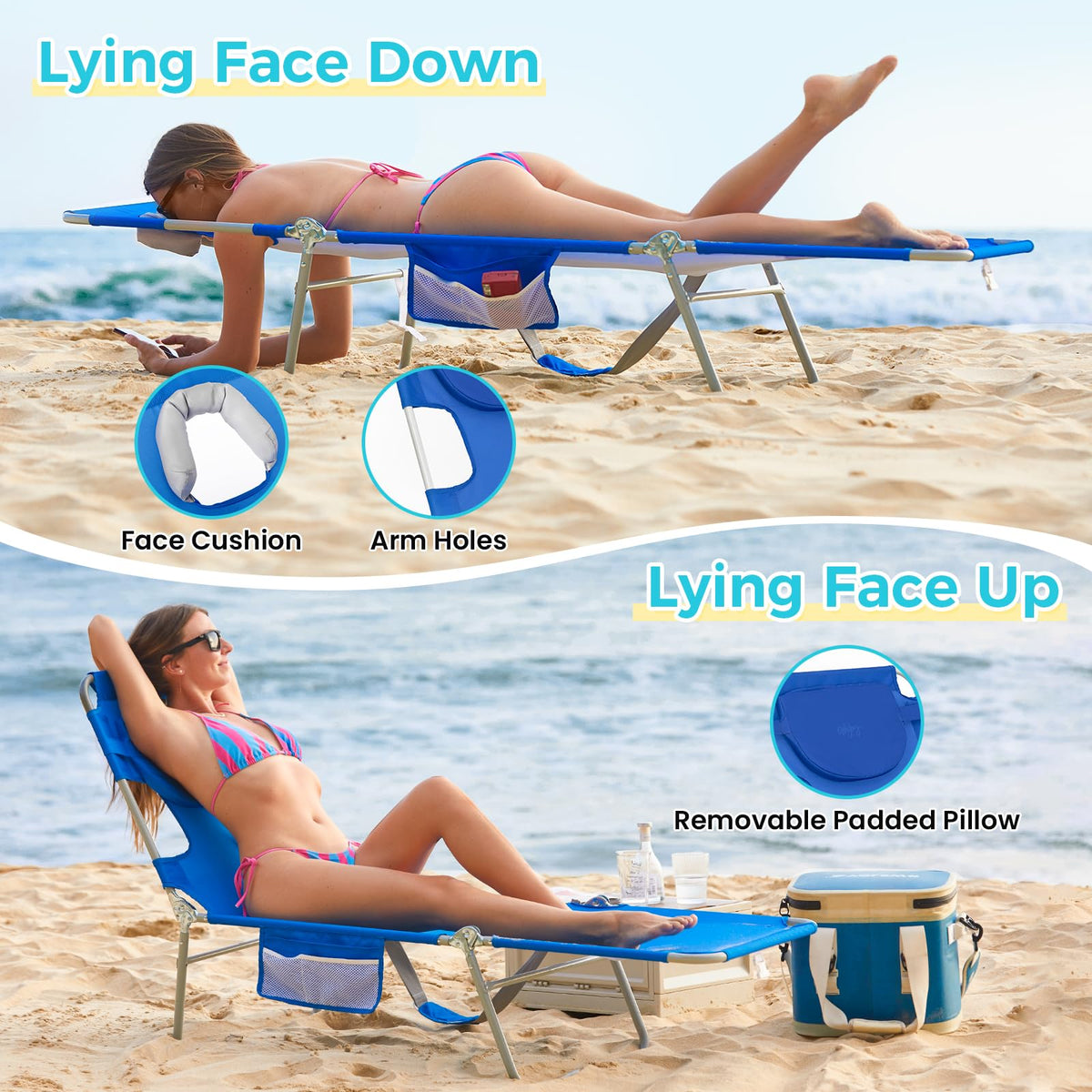 WEJOY padded face cradle on tanning chair for gentle head support