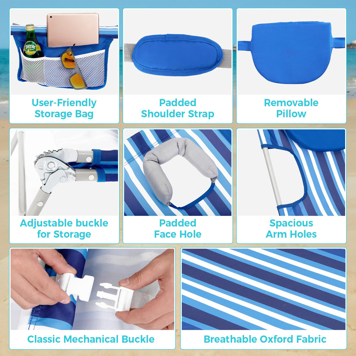 WEJOY portable beach lounger easy to carry to poolside or camping