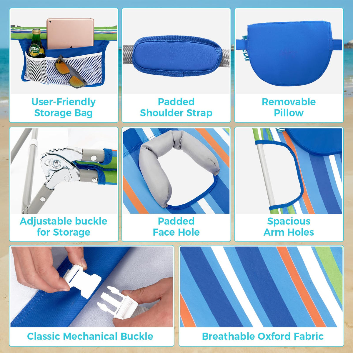 WEJOY portable chair with shoulder straps for easy carrying to beach or park.
