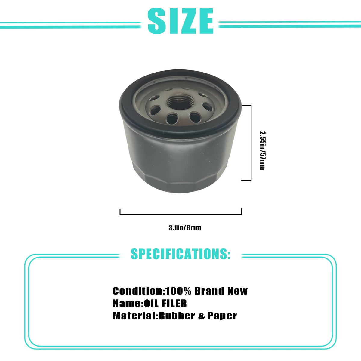 Welandya 12-050-01 oil filter side view shows compact design for tight mower spaces