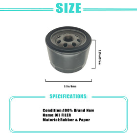 Welandya 12-050-01 oil filter side view shows compact design for tight mower spaces
