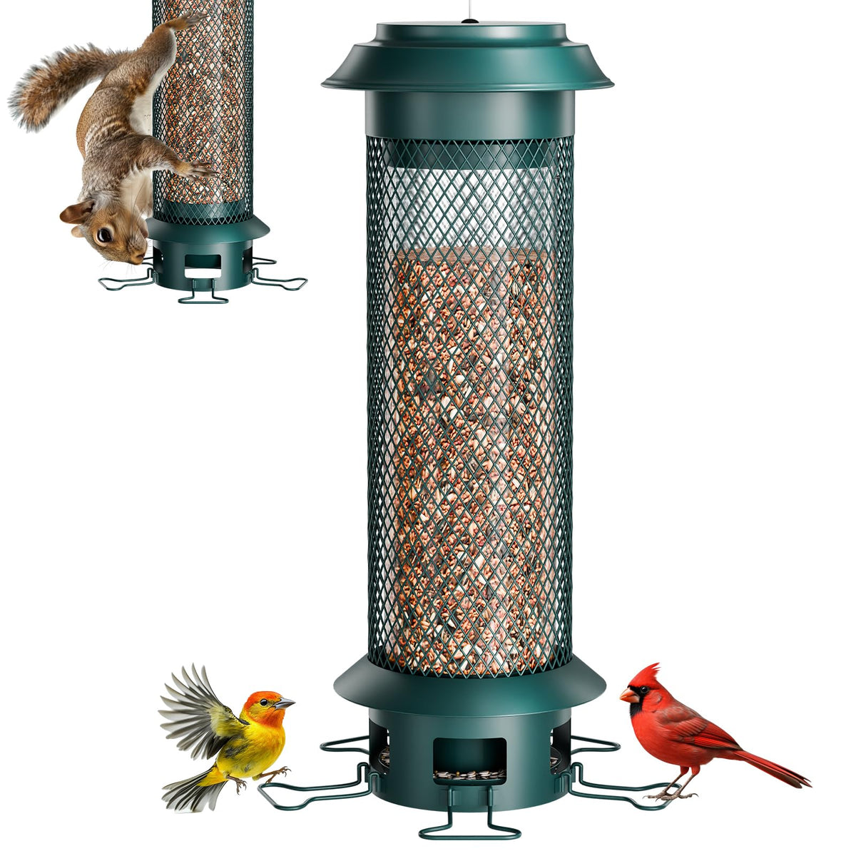 Wellavich large squirrel-proof bird feeder with removable tray for easy refills.