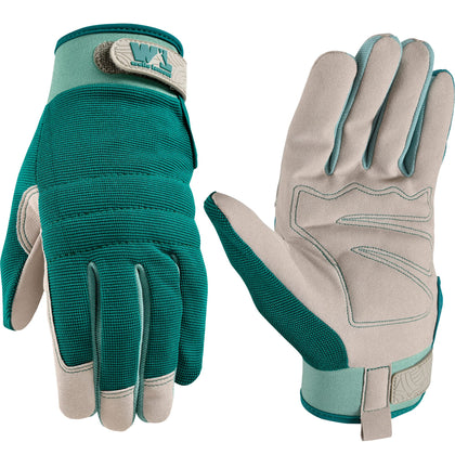 Wells Lamont women's high dexterity gloves in green, front view for precise gardening grip.