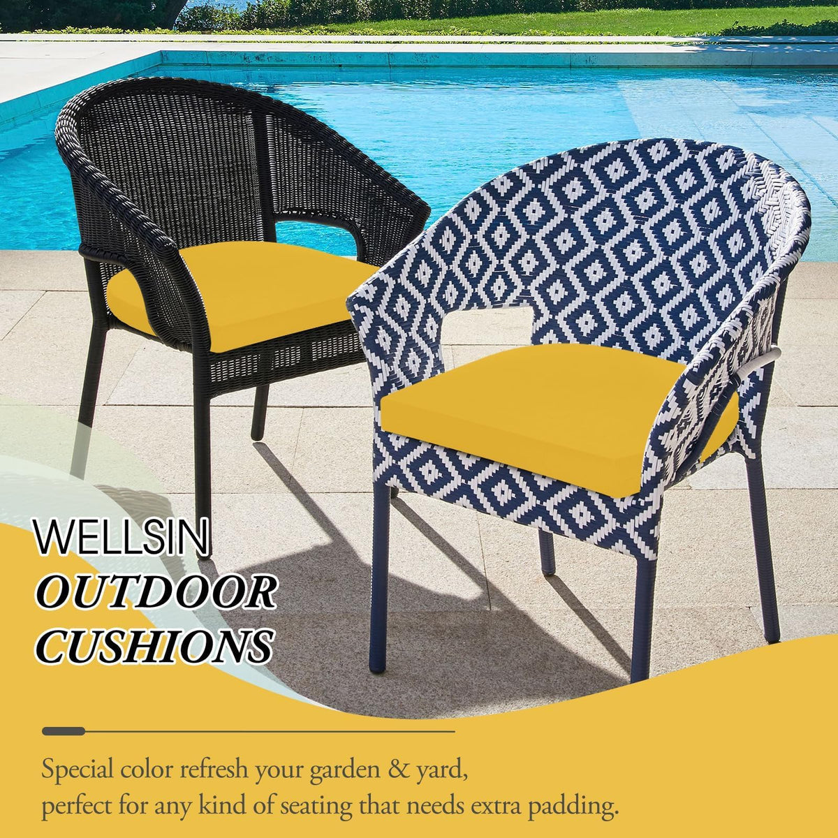 Wellsin cushions measure 17x16x2 inches for standard chairs