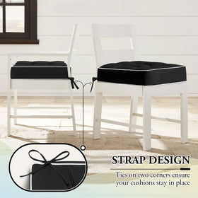 Set of two cushions adds comfort to patio, garden, or indoor spaces.