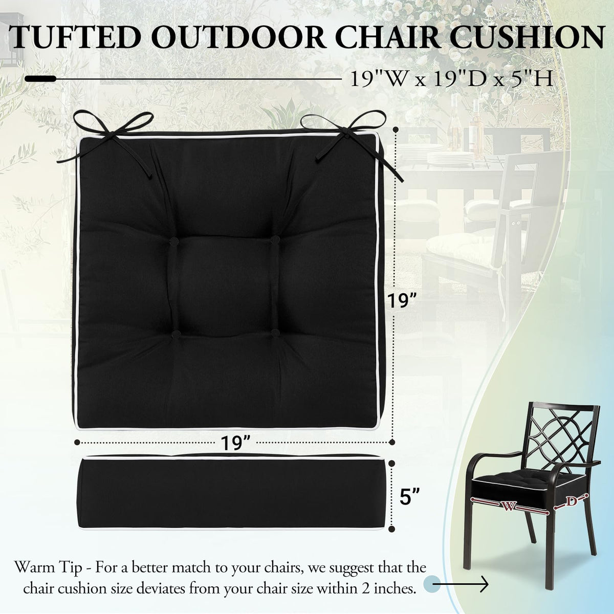 Wellsin cushions with side straps securely attach to chairs, preventing sliding.
