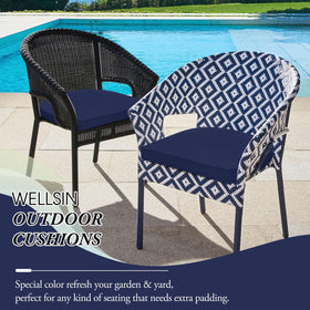 Wellsin navy cushion with solution-dyed fabric for UV protection.