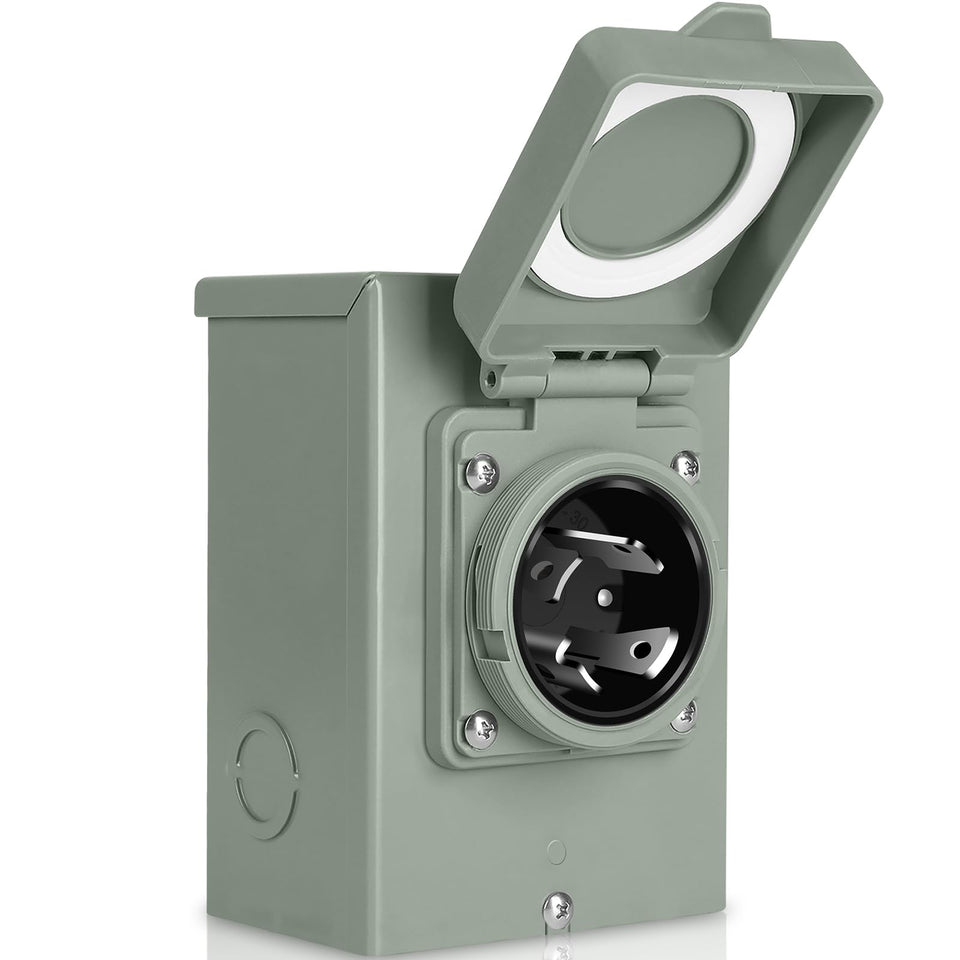 WELLUCK 30A generator inlet box front view for outdoor backup power.