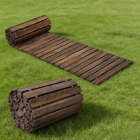 WELUKGUUD wooden garden pathway rolled out on lawn for easy garden access