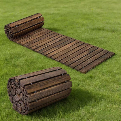 WELUKGUUD wooden garden pathway rolled out on lawn for easy garden access