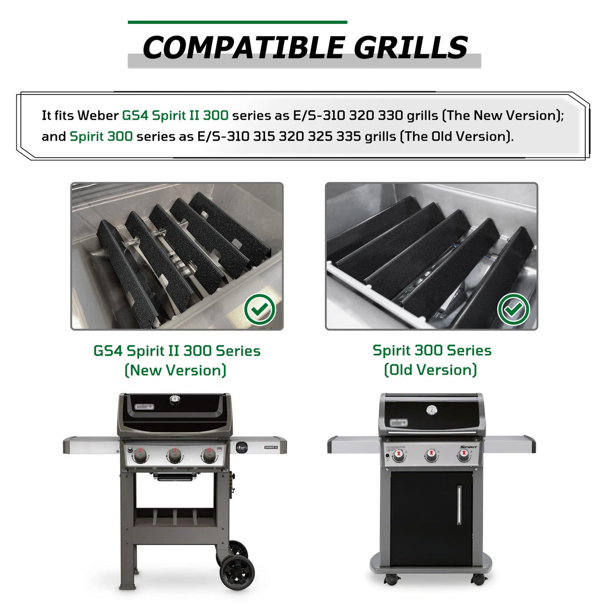 WEMEIKIT flavorizer bars fit Weber Spirit Front-Control models for Spirit II 310-330