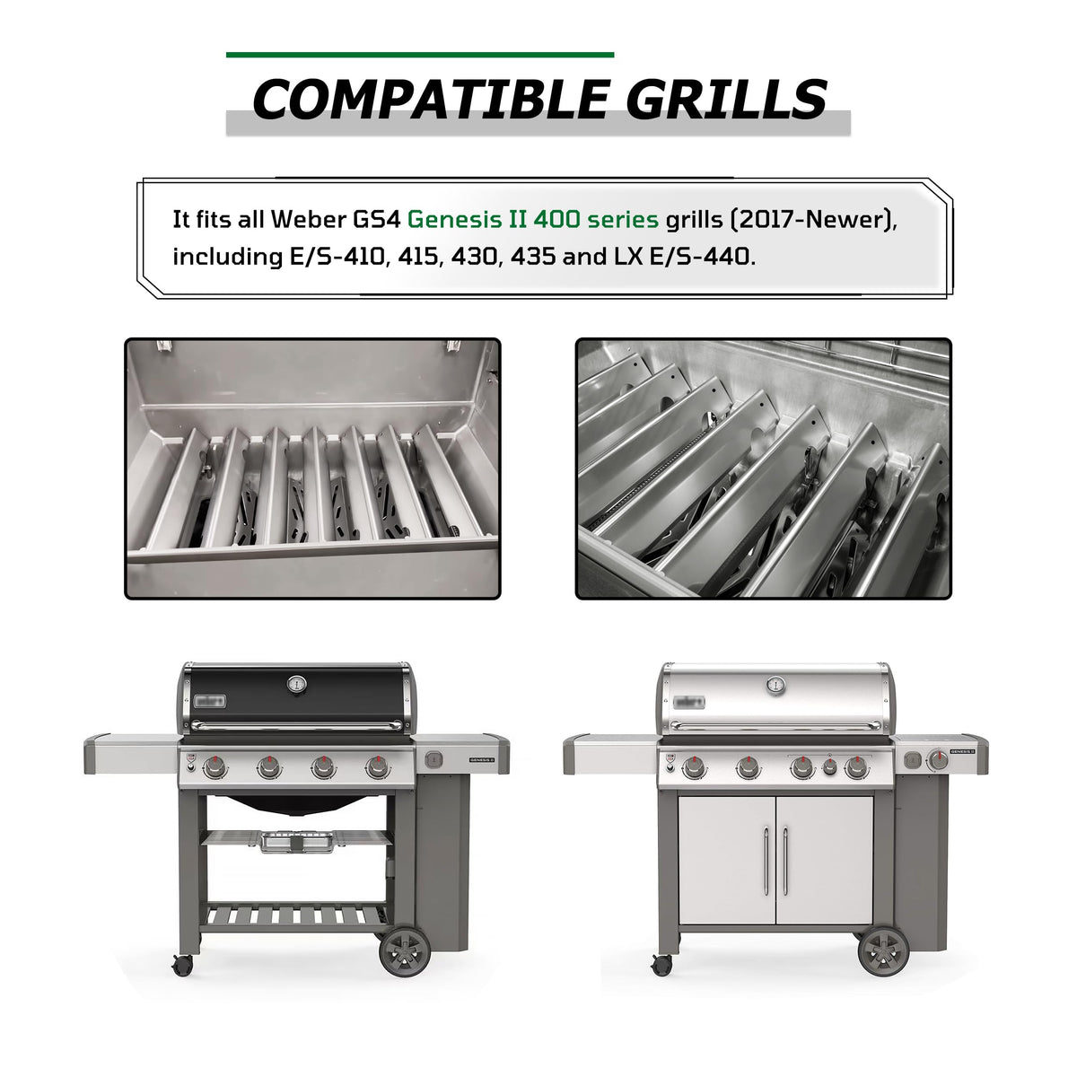 WEMEIKIT flavorizer bars 17-inch for Weber Genesis II S-415 designed for frequent use