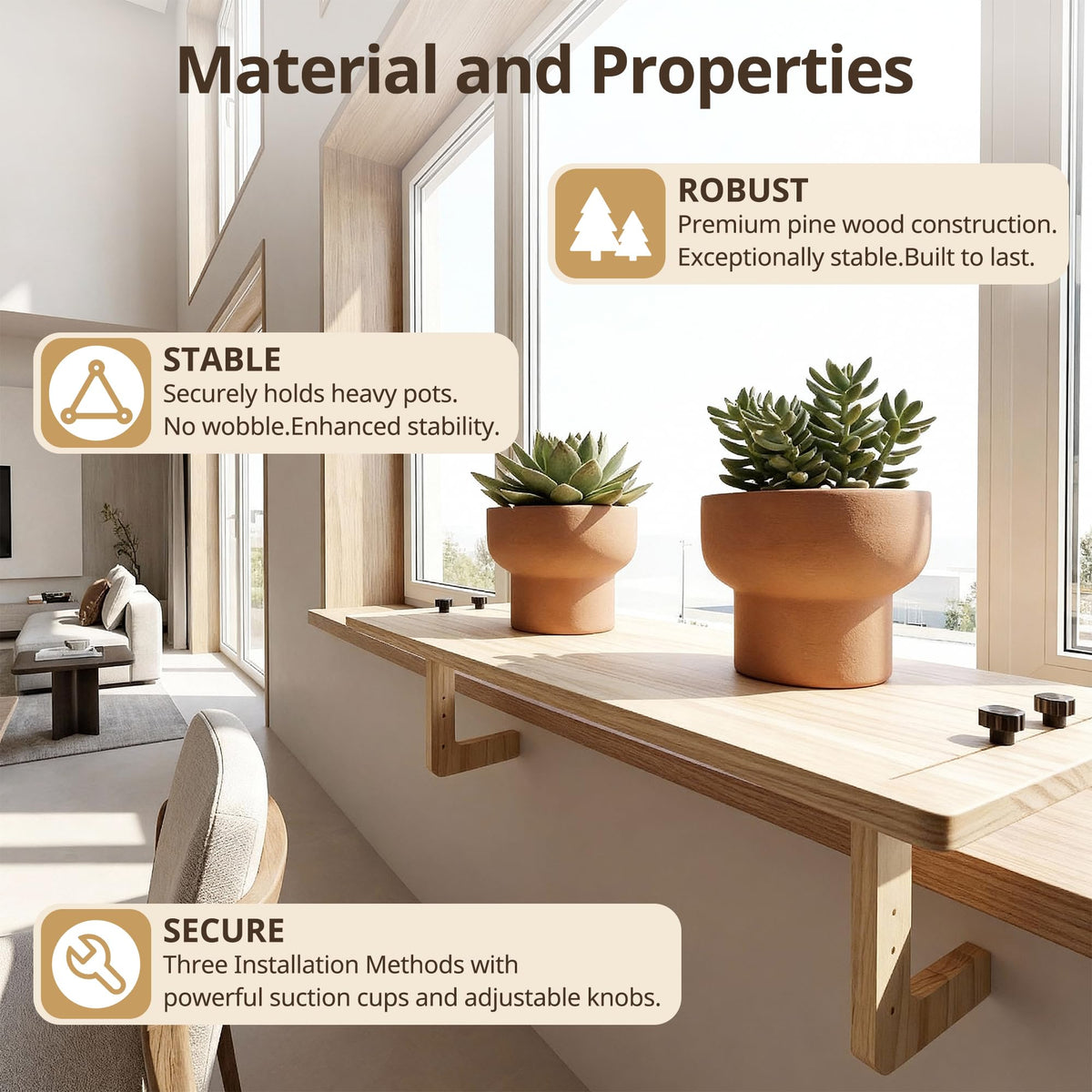 wemidels Shelf highlights 40-lb load capacity keeping pots stable and safe.