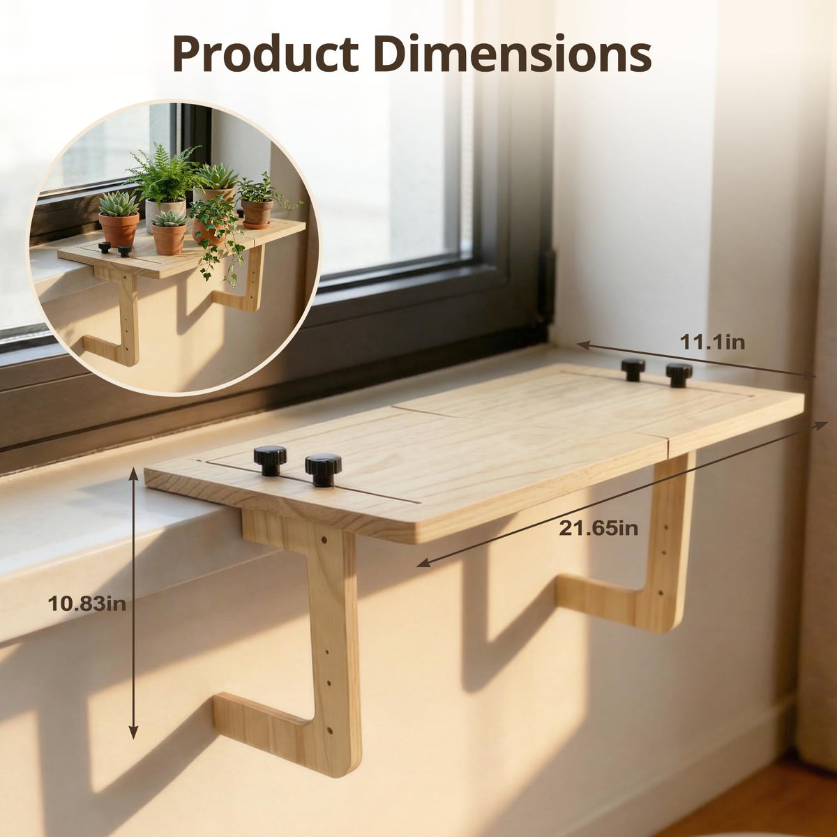 wemidels Window Plant Shelf showing adjustable width for a snug, tool-free upgrade.